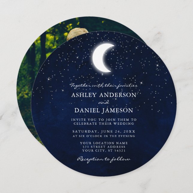Invitación Boda fotográfico de la Luna Celestial y las Estrel (Anverso / Reverso)