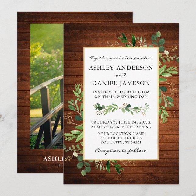 Invitación Boda fotográfico de la madera de Eucalyptus (Anverso / Reverso)