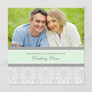 Invitación Boda fotográfico de la Mint Damask Vow Renewal Inv