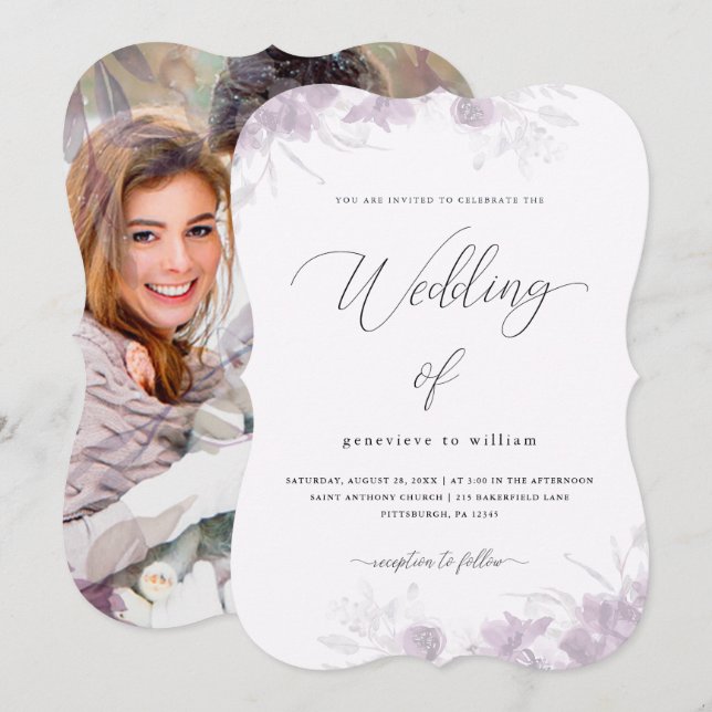 Invitación Boda fotográfico de la sobreposición de flores bot (Anverso / Reverso)