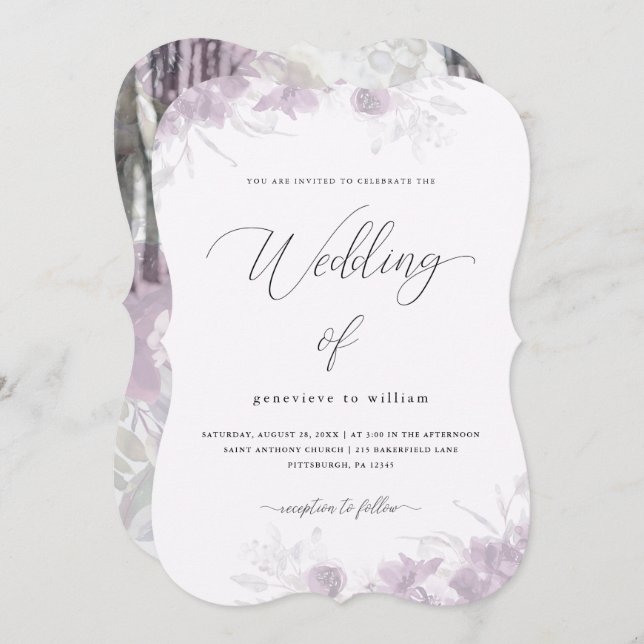 Invitación Boda fotográfico de la sobreposición de flores bot (Anverso / Reverso)