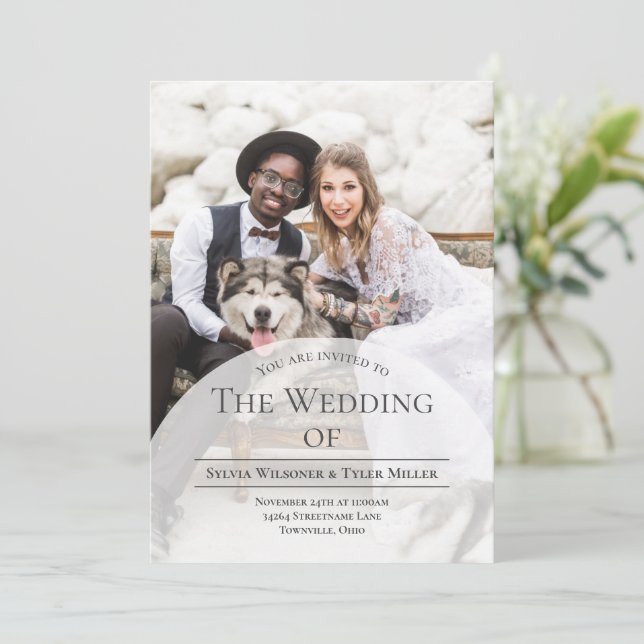 Invitación Boda fotográfico de la tipografía de Arch (Anverso de pie)