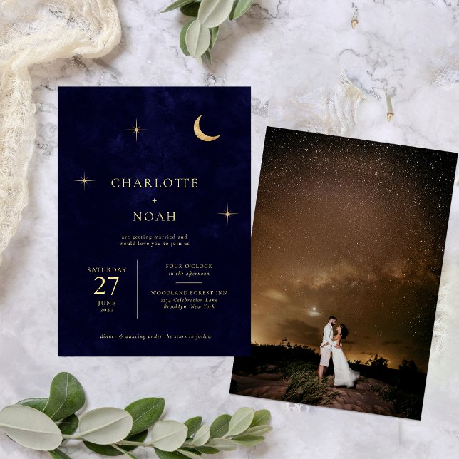 Invitación Boda fotográfico de las estrellas de la luna de or (Subido por el creador)
