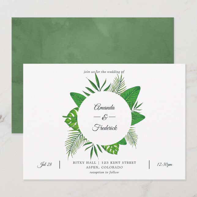 Invitación Boda fotográfico de las hojas tropicales (Anverso / Reverso)