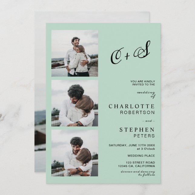 Invitación Boda fotográfico de las iniciales informales de co (Anverso / Reverso)