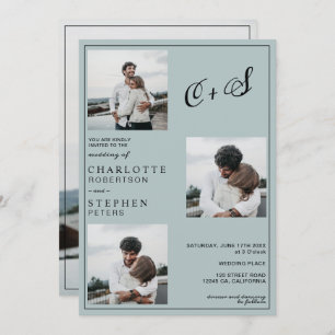 Invitación Boda fotográfico de las iniciales minimalistas azu