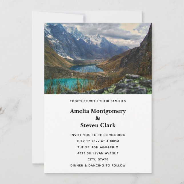 Invitación Boda fotográfico de las montañas alpinas (Anverso)
