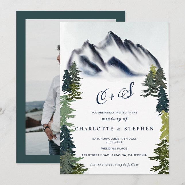 Invitación Boda fotográfico de las montañas rusas de invierno (Anverso / Reverso)