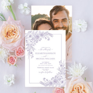 Invitación Boda fotográfico de líneas florales de lavanda de 