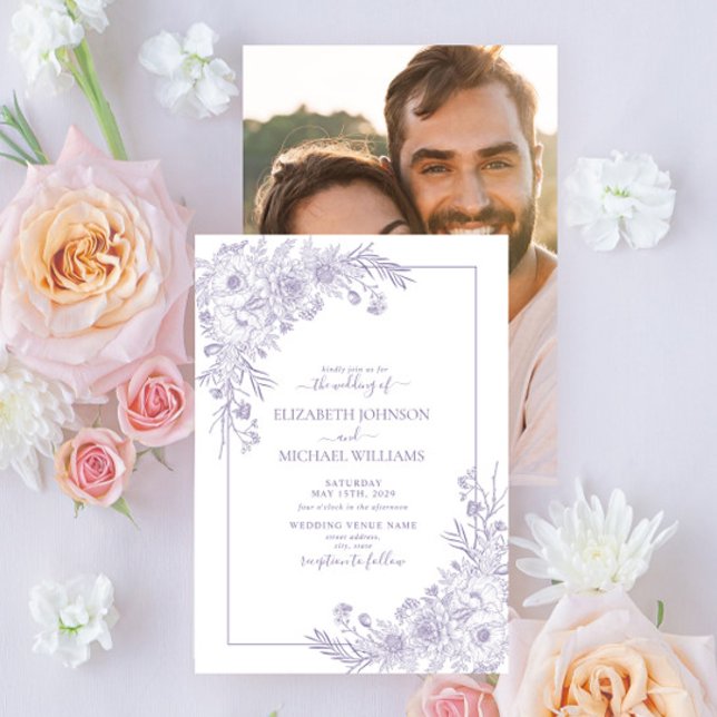 Invitación Boda fotográfico de líneas florales de lavanda de  (Subido por el creador)