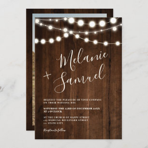 Invitación Boda fotográfico de luces de cuerda de madera marr