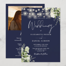 Invitación Boda fotográfico de luz verde azul de toda la mari