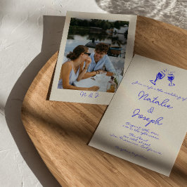 Invitación Boda fotográfico de mano dibujado con retro divert
