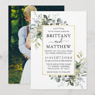 Invitación Boda fotográfico de marco dorado de color de agua