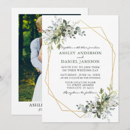 Invitación Boda fotográfico de marco geométrico de energía de