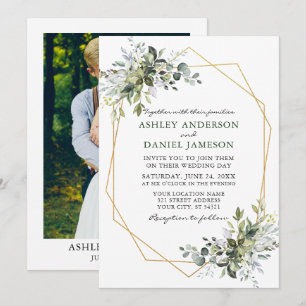 Invitación Boda fotográfico de marco geométrico de energía de