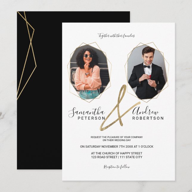 Invitación Boda fotográfico de marcos de marcos de terrario d (Anverso / Reverso)