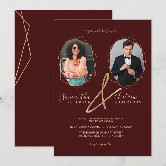 Invitación Boda fotográfico de marcos de marcos de terrario d (Anverso / Reverso)