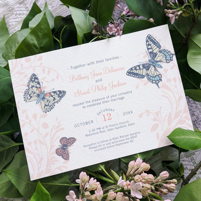 Invitación Boda fotográfico de mariposas azul coral (Subido por el creador)