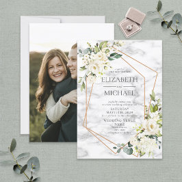 Invitación Boda fotográfico de mármol blanco geométrico de co