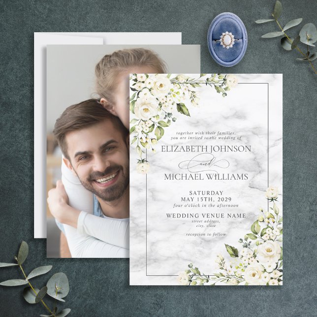 Invitación Boda fotográfico de mármol de la vegetación neutra (Subido por el creador)