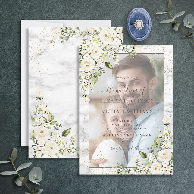 Invitación Boda fotográfico de mármol de oro blanco y gris cl (Subido por el creador)