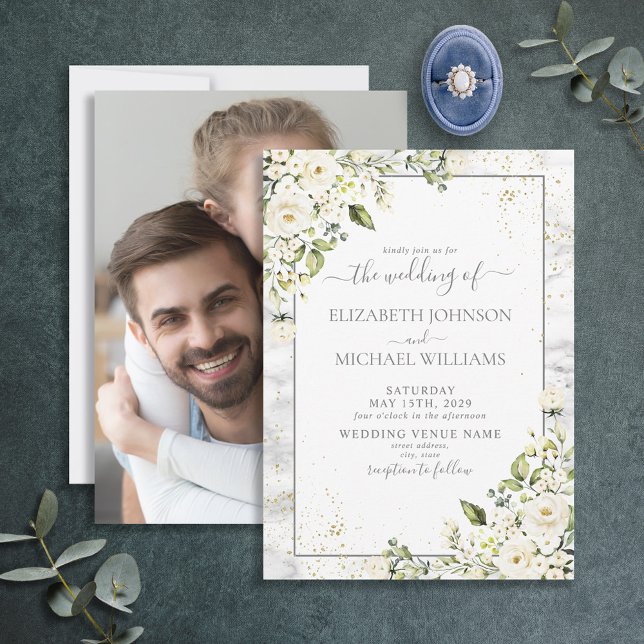 Invitación Boda fotográfico de mármol de oro blanco y gris cl (Subido por el creador)