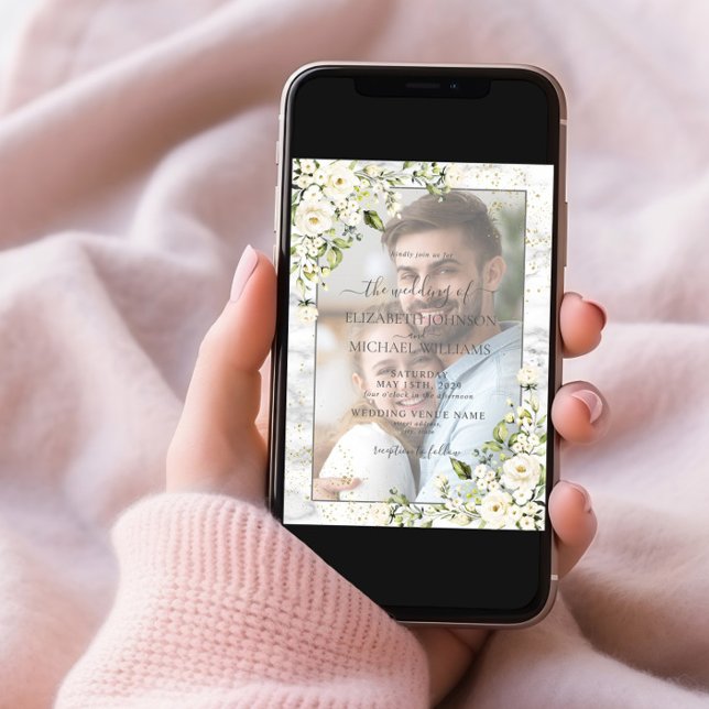 Invitación Boda fotográfico de mármol de oro blanco y gris cl (Subido por el creador)