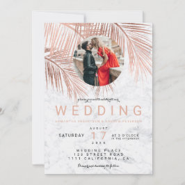 Invitación Boda fotográfico de mármol de palmera dorada rosa 