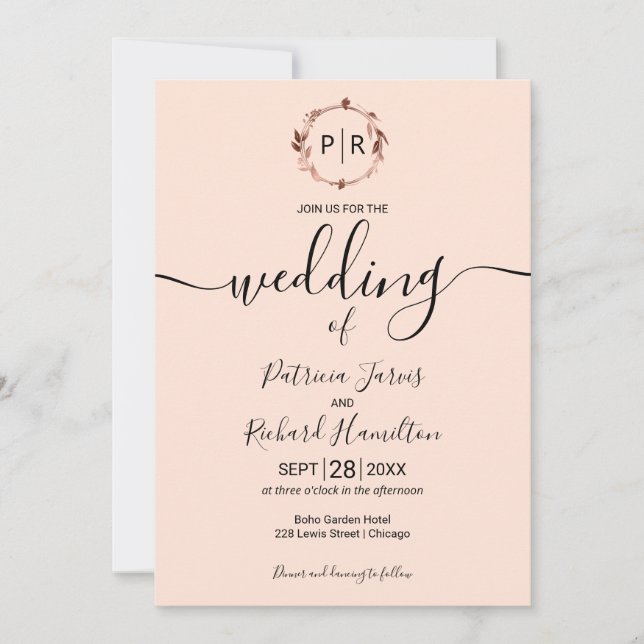Invitación Boda fotográfico de monografía por Rosa por sonda (Anverso)