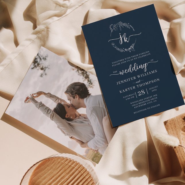 Invitación Boda fotográfico de Monograma Azul de la Marina de (Subido por el creador)