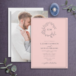 Invitación Boda fotográfico de monograma azul de la Marina Ro