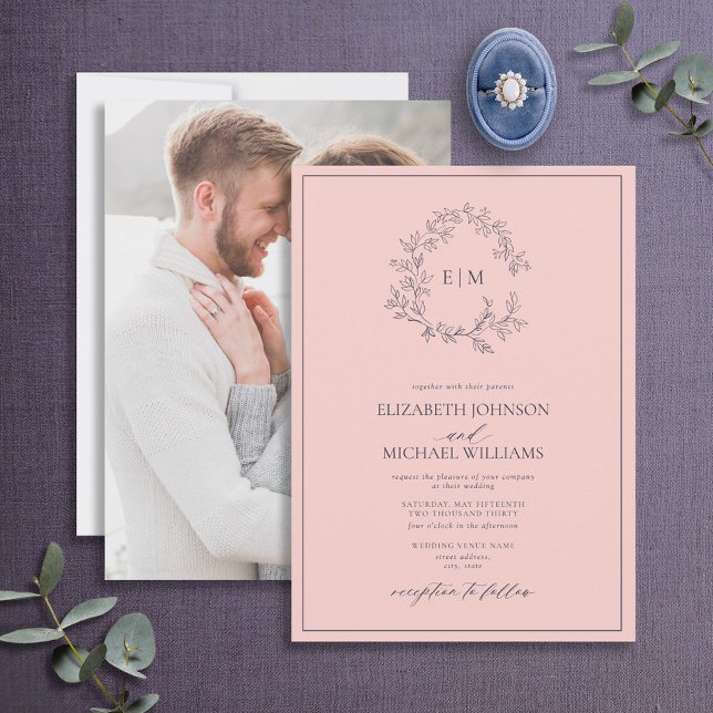 Invitación Boda fotográfico de monograma azul de la Marina Ro (Subido por el creador)