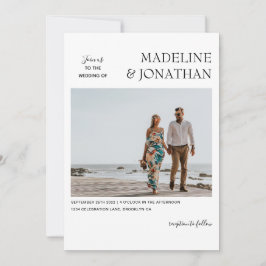 Invitación Boda fotográfico de monograma contemporáneo blanco