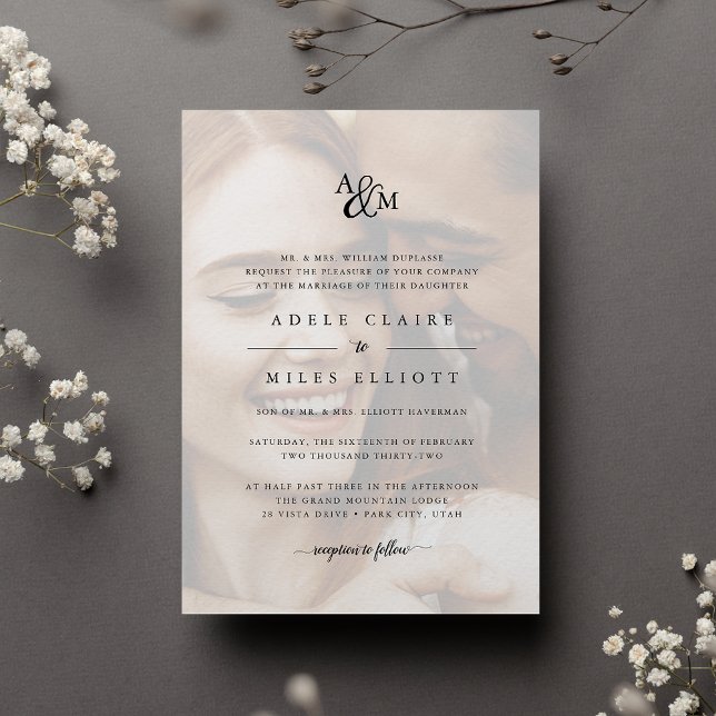 Invitación Boda fotográfico de monograma de Ampersand (Classic monogram wedding invitation)