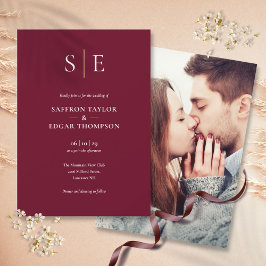 Invitación Boda Fotográfico De Monograma De Borgoña Y Oro