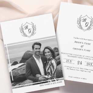 Invitación Boda fotográfico de monograma elegante de Escudo d