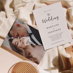 Invitación Boda fotográfico de monograma mínimo moderno