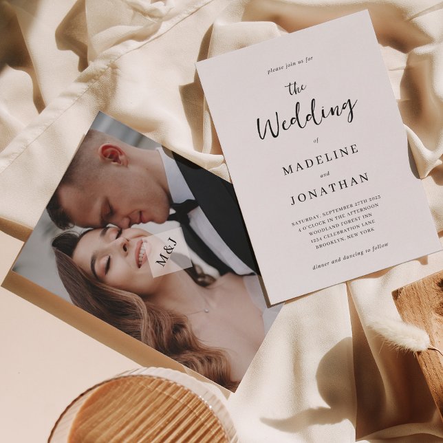 Invitación Boda fotográfico de monograma mínimo moderno (Subido por el creador)