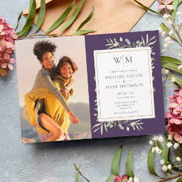 Invitación Boda fotográfico de monograma púrpura