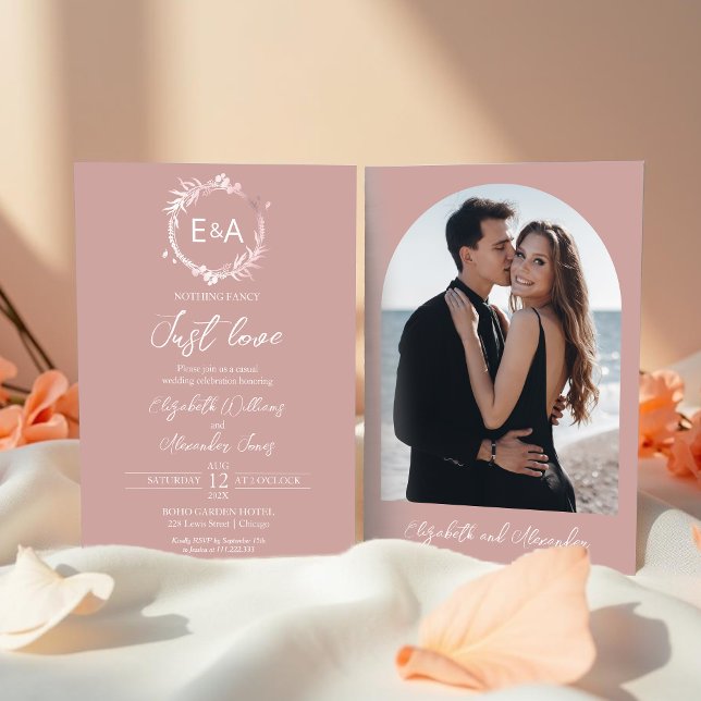 Invitación Boda fotográfico de monograma rosa (Subido por el creador)