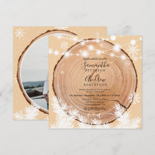 Invitación Boda fotográfico de Navidades de leña de nieve rús