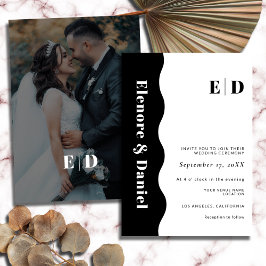 Invitación Boda fotográfico de ondas laterales monográficas e