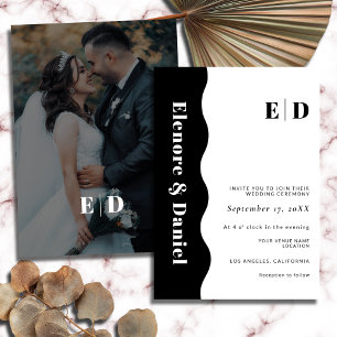 Invitación Boda fotográfico de ondas laterales monográficas e