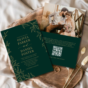 Invitación Boda fotográfico de oro verde esmeralda del código