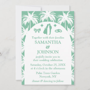Invitación Boda fotográfico de palmeras tropicales retro verd