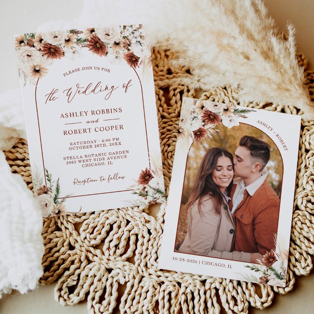 Invitación Boda fotográfico de Pampas Grass Boho Terracotta A (Subido por el creador)