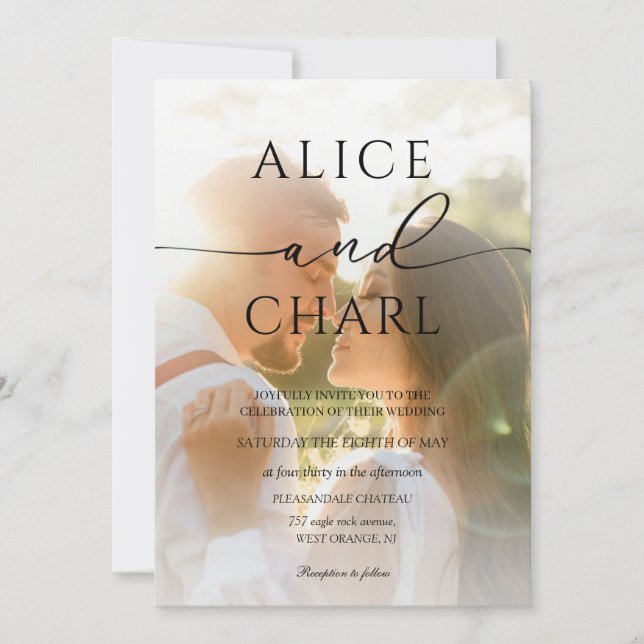 Invitación boda fotográfico de pareja minimalista (Anverso)