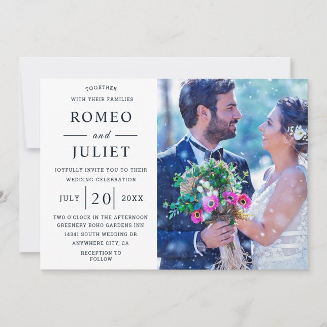 Invitación Boda fotográfico de pareja romántica (Anverso)