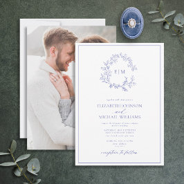 Invitación Boda fotográfico de Periwinkle Leafy Escudo Monogr